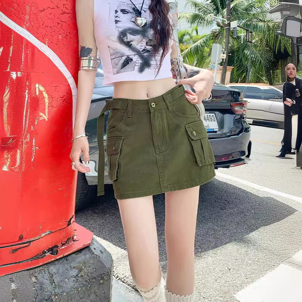 American Style Workwear Denim Skirt Women's Summer 2024 New High Waist Slim-fit Slimming Spice Girl A- line Hip Skirt