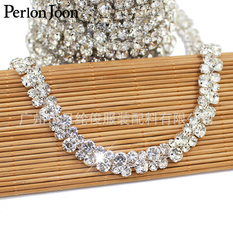 Factory supply wedding dress skirt decoration accessories rhinestone claw chain golden silver welding code chain DIY clothing drill chain