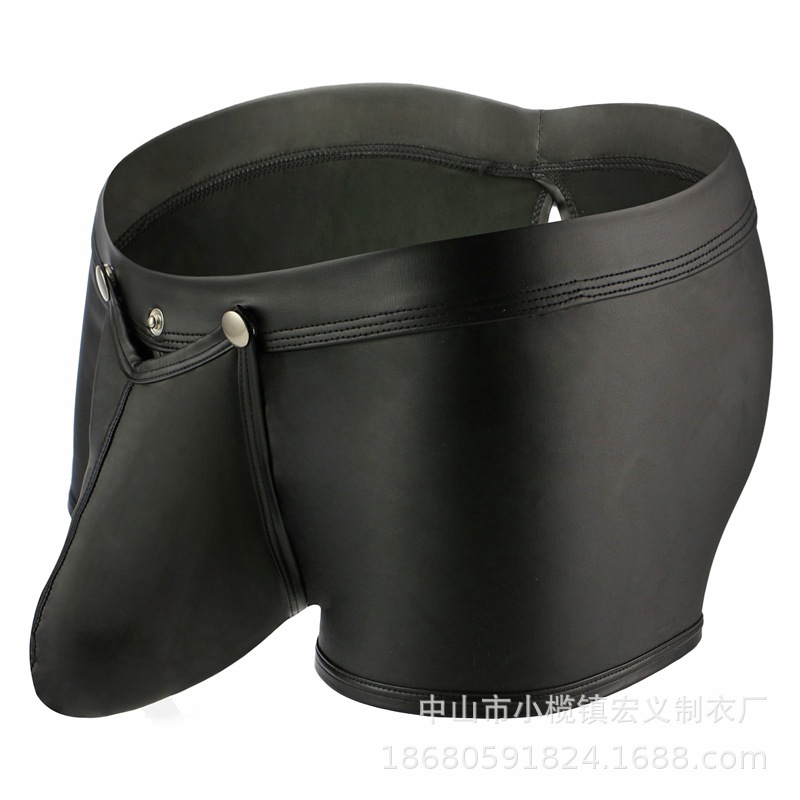 Men's sexy patent leather boxer underwear four-angle imitation leather low waist opening U convex design a generation of hair
