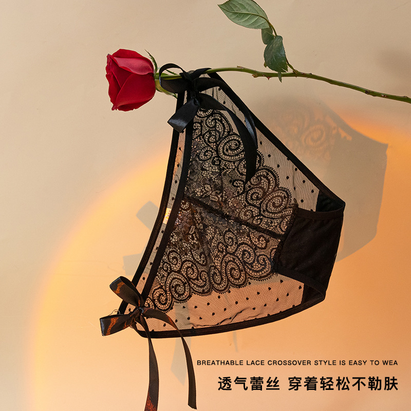 New French Style Low Waist Seamless Semi-Translucent Lace Gauze Girls' Underwear Sexy Temptation Hollow Hip Briefs