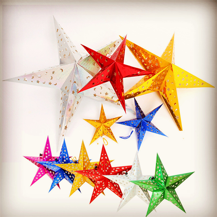 Picture of Three-dimensional laser five-pointed star ceiling ornaments cardboard five-star Christmas decoration colorful star paper five-star decoration