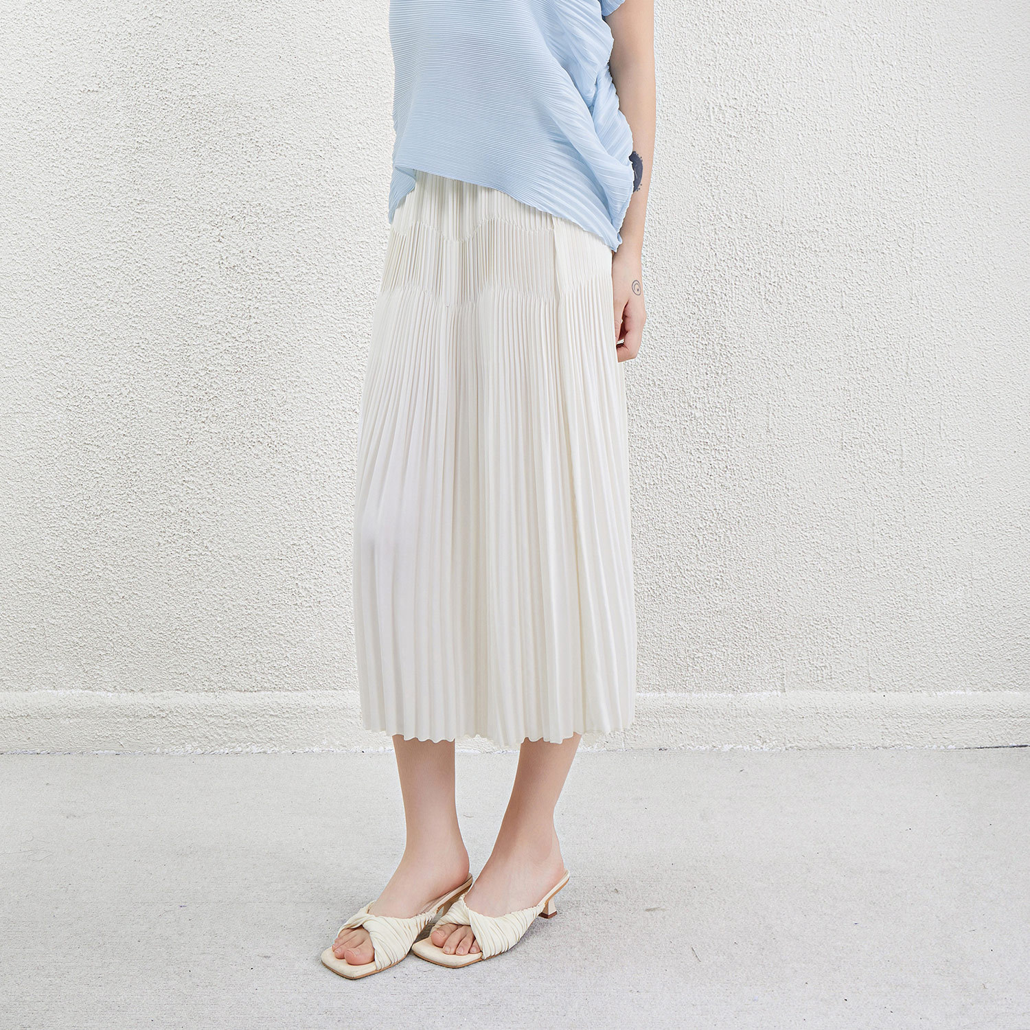 Summer High-end Pleated Skirt High-waist Slimming Skirt Women's Elegant All-match Thin Comfortable A- line Skirt