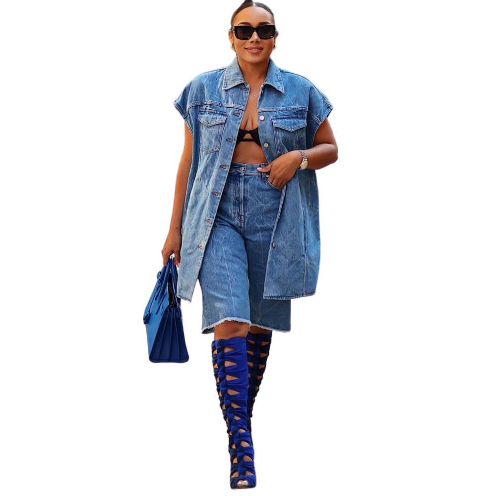 Picture of European and American women's casual Denim coat Amazon cross-border women's fashion Denim jacket sleeveless waistcoat