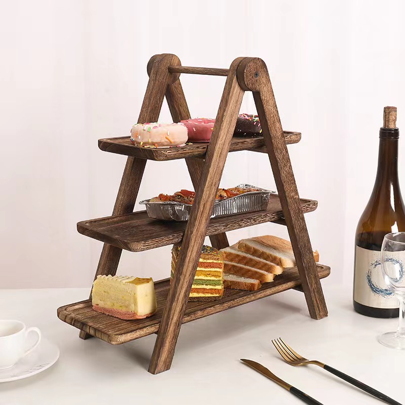 Picture of Acacia Mouton wood three-layer vegetable rack, wooden pallet storage rack, hot pot restaurant, dish organizing kitchen, hotel