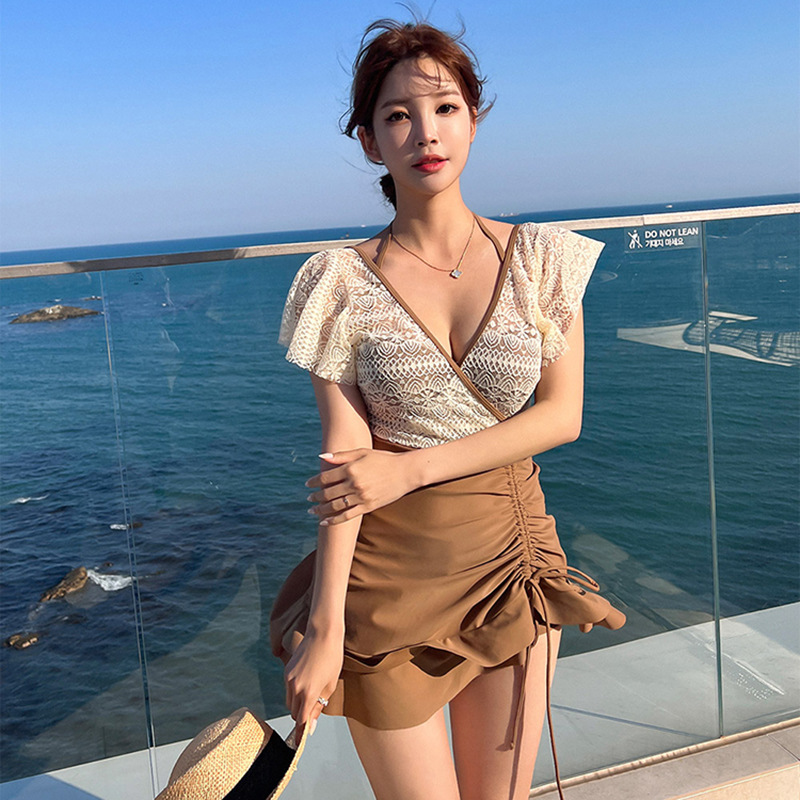 2023 new skirt underwire swimsuit women's ruffled conservative lace South Korea cross-border Amazon hot spring seaside