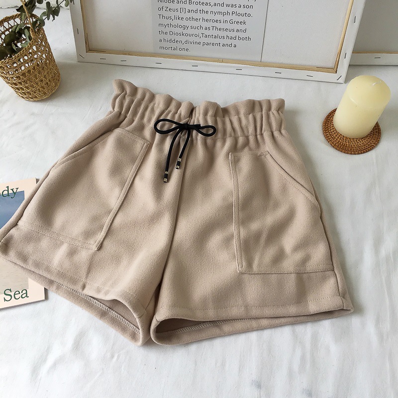 Picture of High Waist Woolen Shorts Autumn and Winter 2024 New Black Wide Leg Pants Slimming Spring Outwear Loose Casual Boots for Women