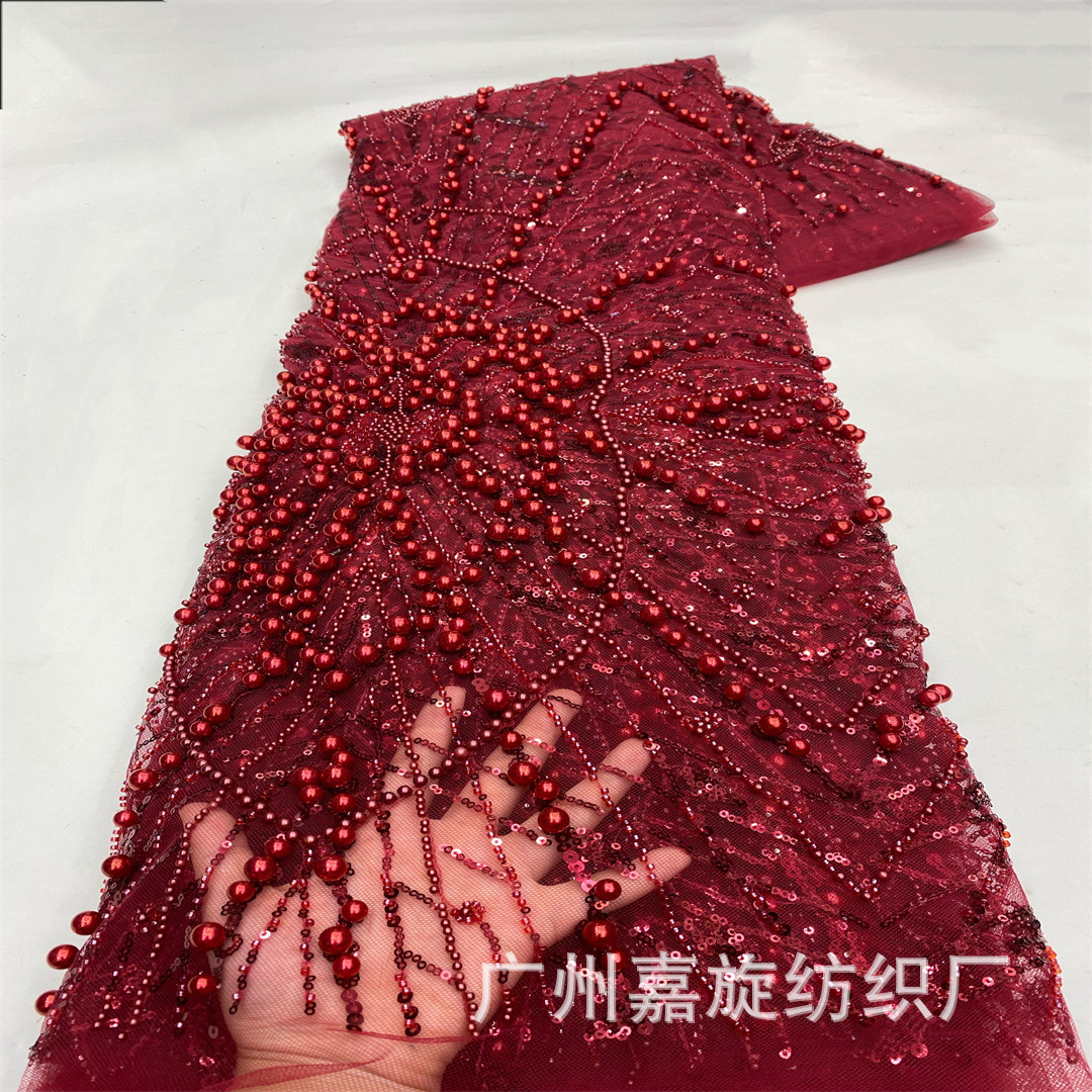 High Quality Wedding Dress Evening Dress Beaded Sequins Sparkle Big Pearl Lace Fabric French fabric