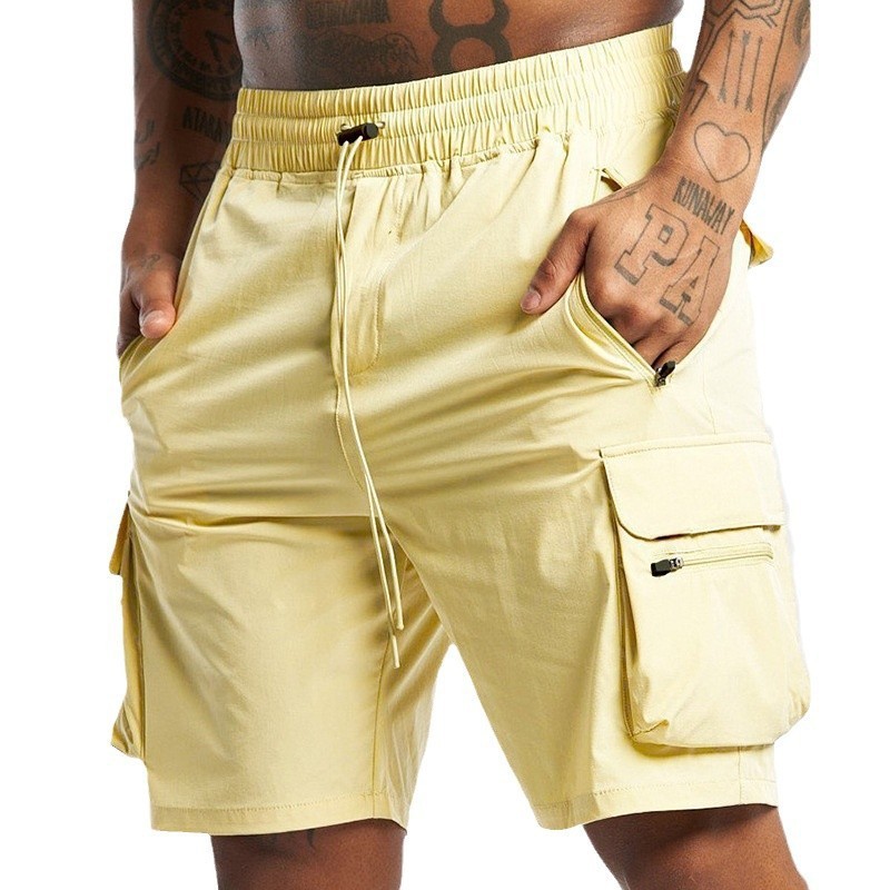 Crazy Muscle Men's Sports Casual Shorts Fitness Training Four-Way Elastic Quick-Drying Five-Point Overalls European Size Cross-Border