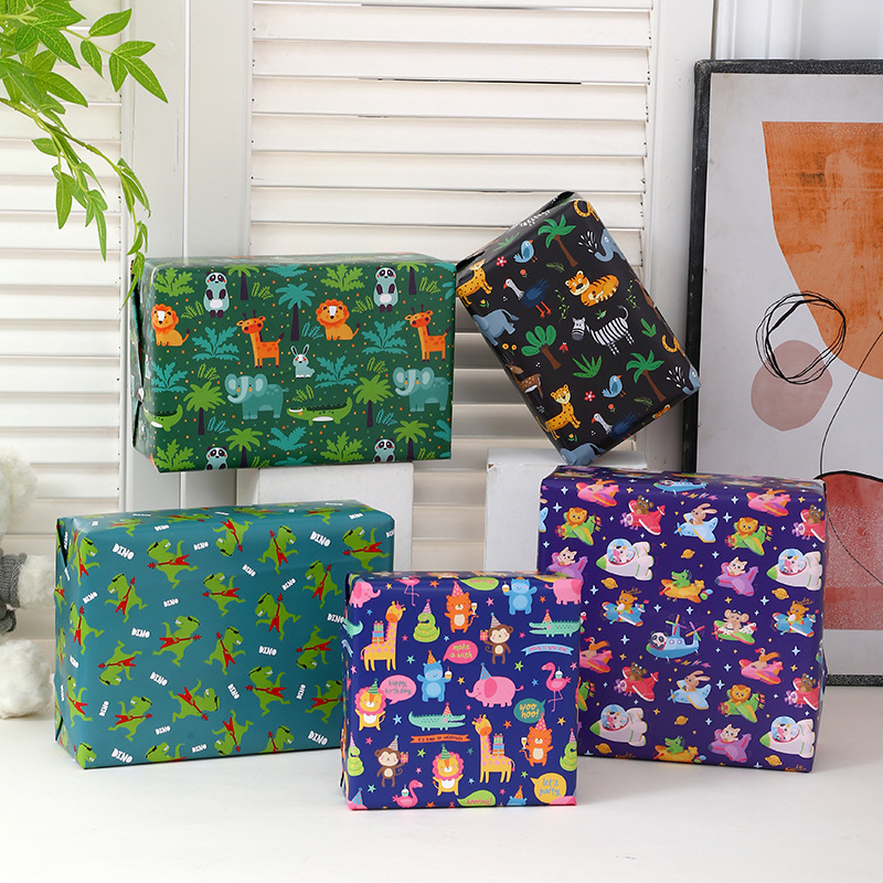 Amazon New Product Cartoon Animal Print Wrapping Paper Children's Birthday Gift Wrapping Paper Creative Bag Book Paper Wholesale