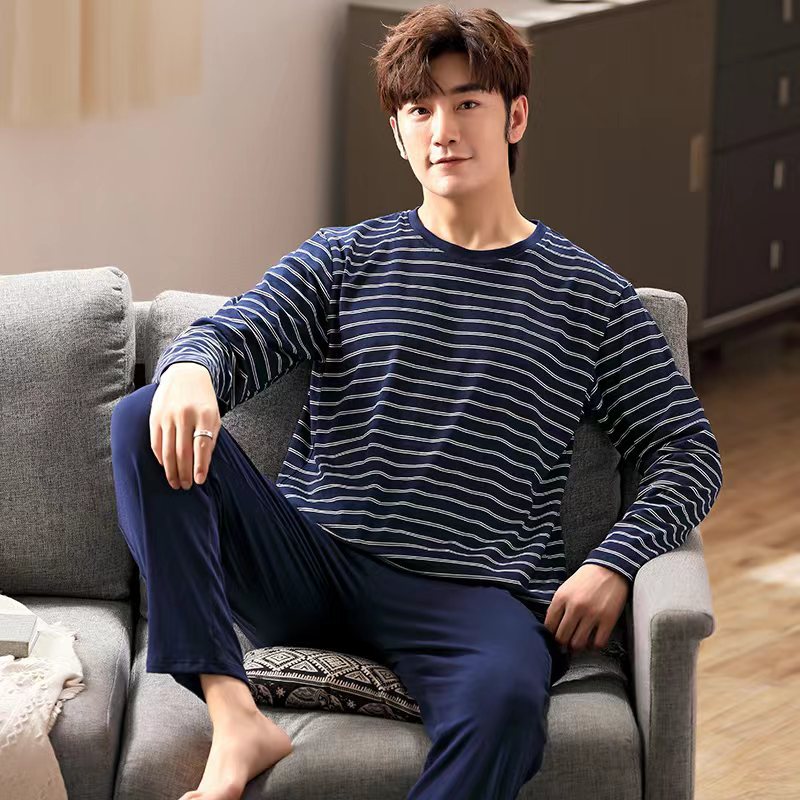 Picture of Men's Pajamas Long Sleeve Pants Spring and Autumn Thin Dad Large Size Casual Home Wear Factory Foreign Trade Cross-border Explosions