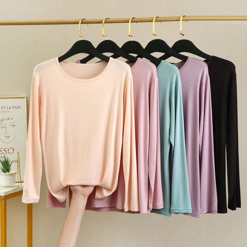 Picture of Modal Base Shirt Women's Inner Long Sleeve Thin Round Neck Autumn Clothes Large Size 2022 Autumn New Top Spring and Autumn