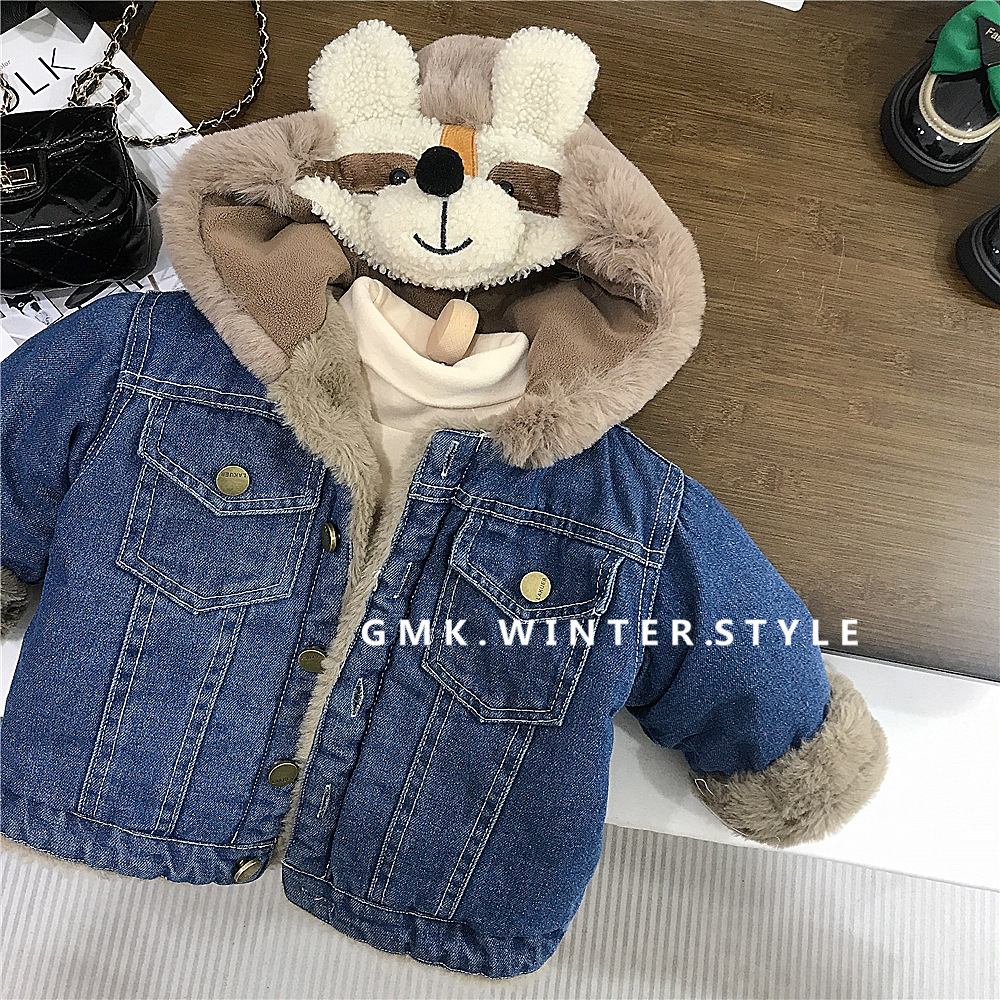 Picture of Boys' and girls' winter clothes cartoon Denim coat new baby children's clothing fleece-lined children's winter western style coat for foreign trade