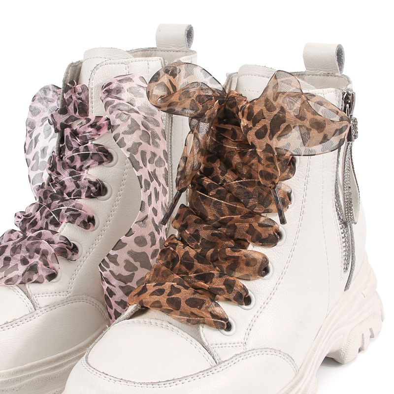 4CM Widened Shoelaces Leopard Pattern Silk Gauze Lace Flat Wide Leopard Snow Gauze Shoelaces