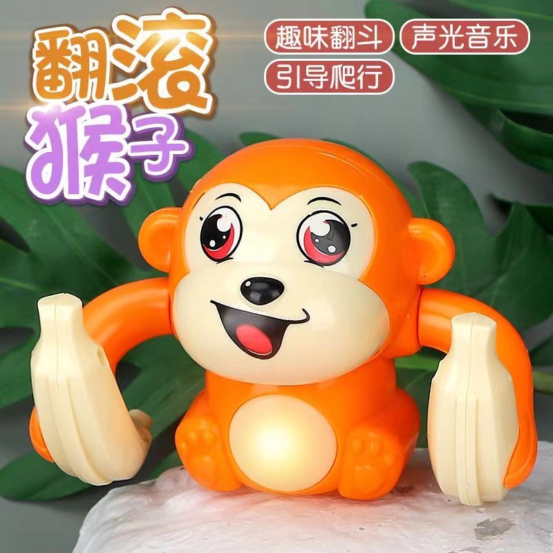 TikTok Children's Electric Rolling Monkey Toy Early Education Light Music Flip-up Monkey Puzzle Crawling Wholesale