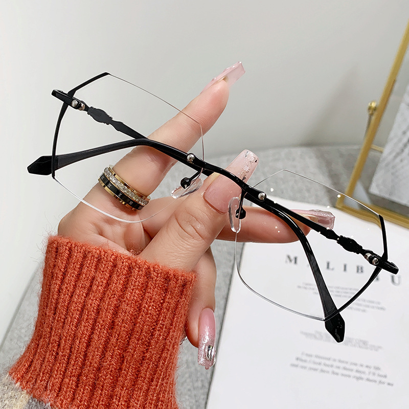 Picture of New irregular myopia finished rimless diamond trim without makeup artifact big face slimming anti-blue light myopia glasses