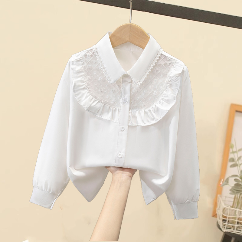 Picture of Children's Shirt White Long Sleeve Spring and Autumn Class Clothing Performance Clothing Lace Girl Student Clothing 2024 New Style Girl's Spring and Autumn