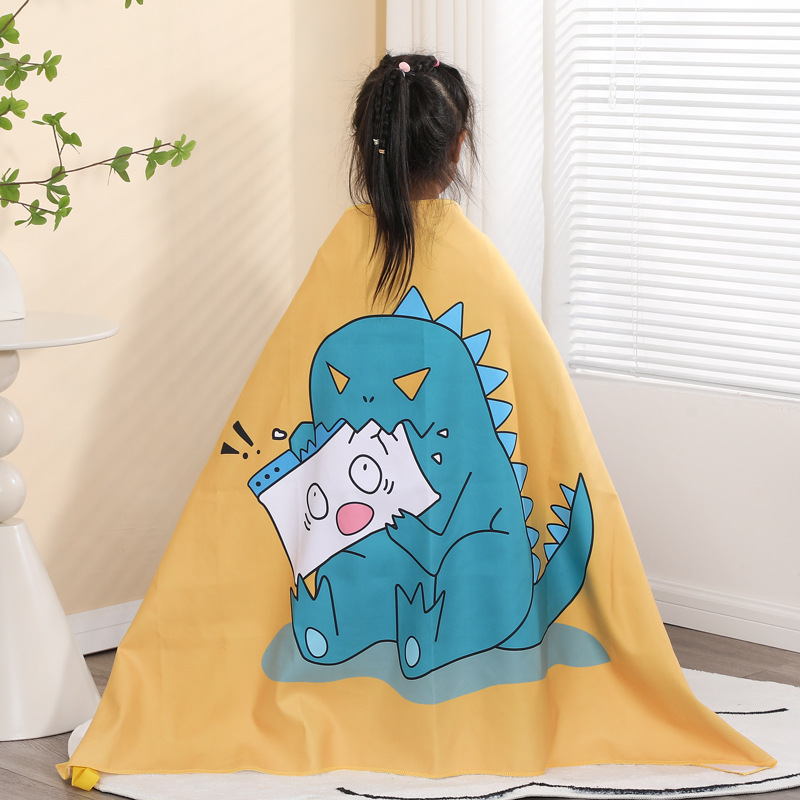 Picture of Children's Bath Towel, Double-Sided Velvet Beach Towel, Water-Absorbent, Quick-Drying, Portable Buckle Cartoon Cute Cloak, Warm, Soft and Comfortable