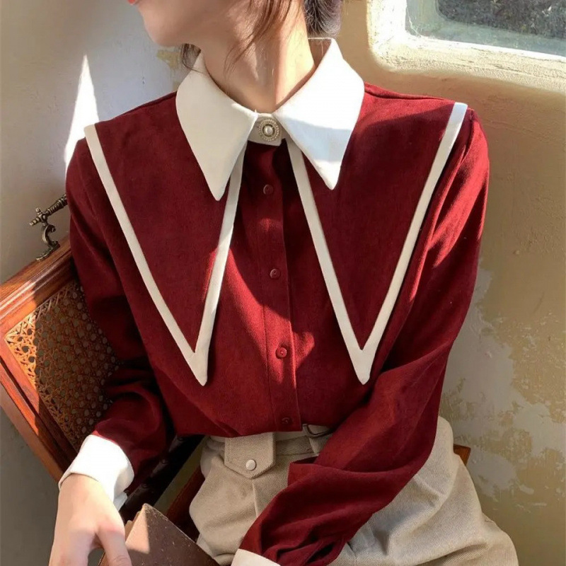 Long Sleeve Shirt Spring and Autumn New Korean Style College Style Color-matching Lel Fashionable Stylish Loose Slim Thin Top for Women