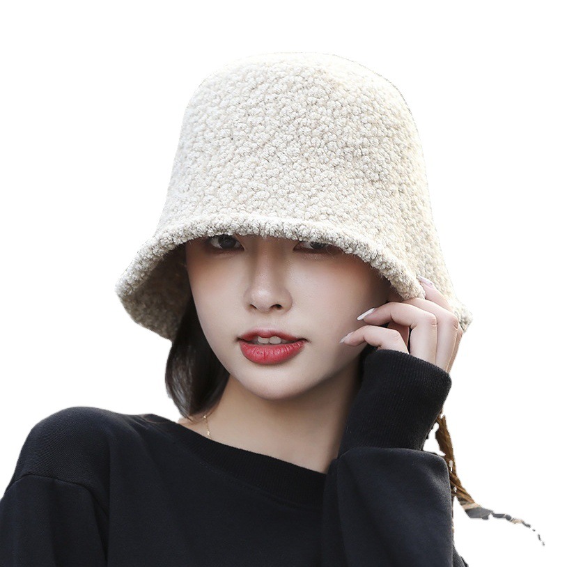 Factory wholesale fisherman hat female lamb wool basin hat Korean tide Japanese hat retro autumn and winter knitted bucket hat tide