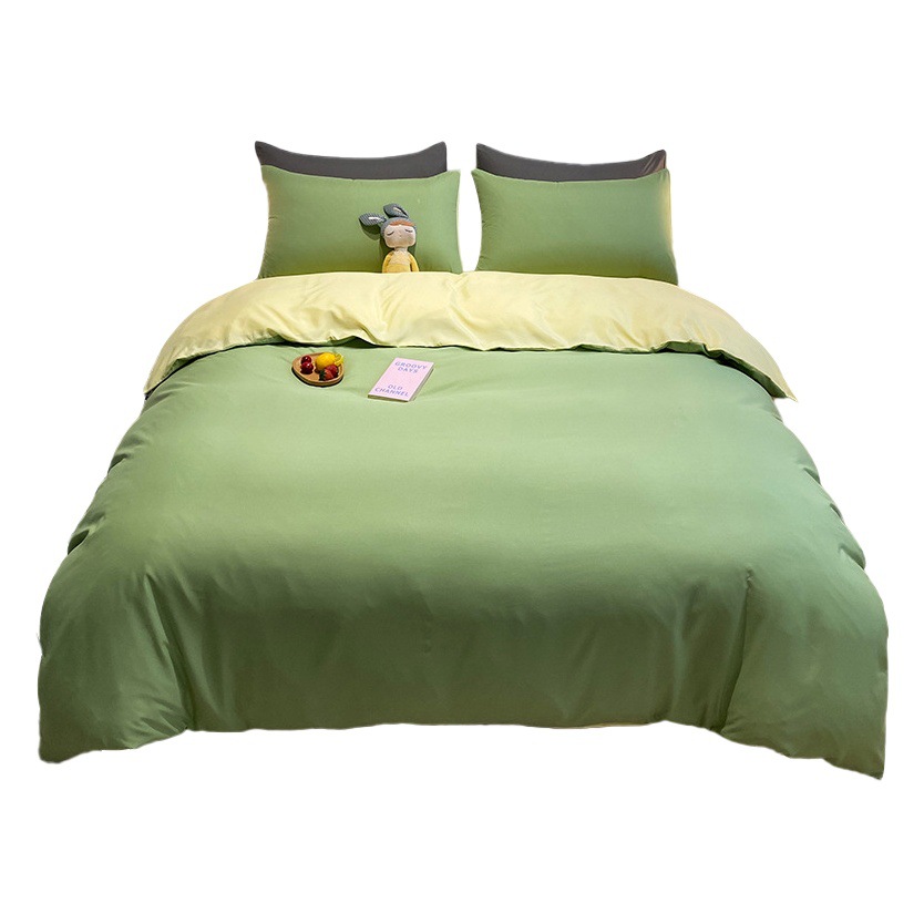 Factory wholesale bed solid color wash cotton four-piece set bedding sheets quilt cover student dormitory three-piece set