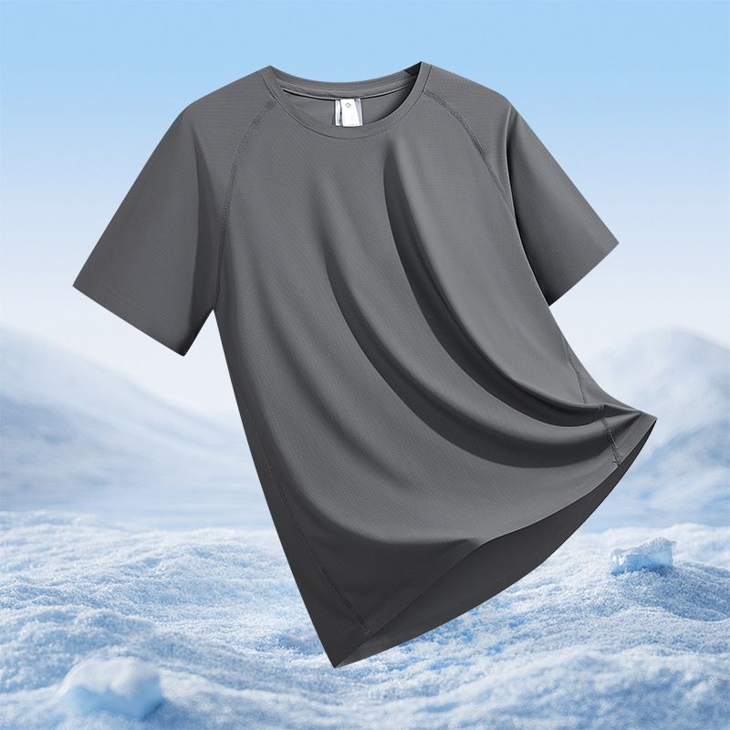 Summer New Real Ice Silk Short-sleeved Men's Summer Thin Outdoor Sports Casual Quick-drying Clothes Men's Sports Short-sleeved T