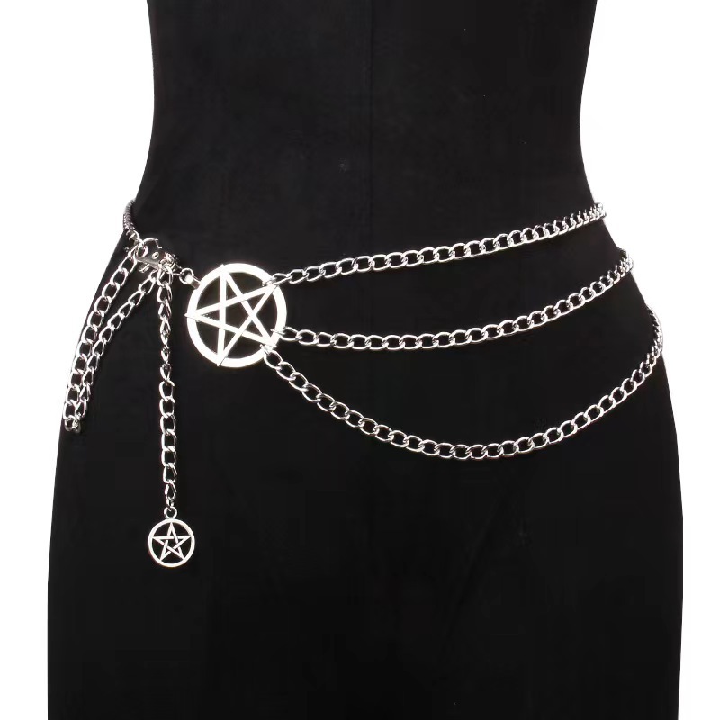 European and American Cross-border Retro Metal Five-pointed Star Waist Chain Hip Hop Non-mainstream Bondage Belt Performance Jewelry Body Chain
