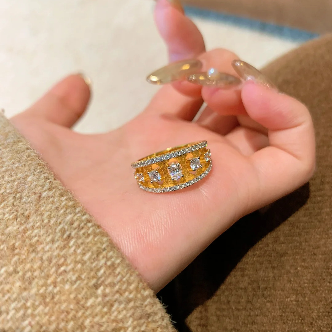 Italian Vintage Barne Style Wire-drawing Ring High-end Light Luxury Fashion Diamond Florence Bubble Ring for Women