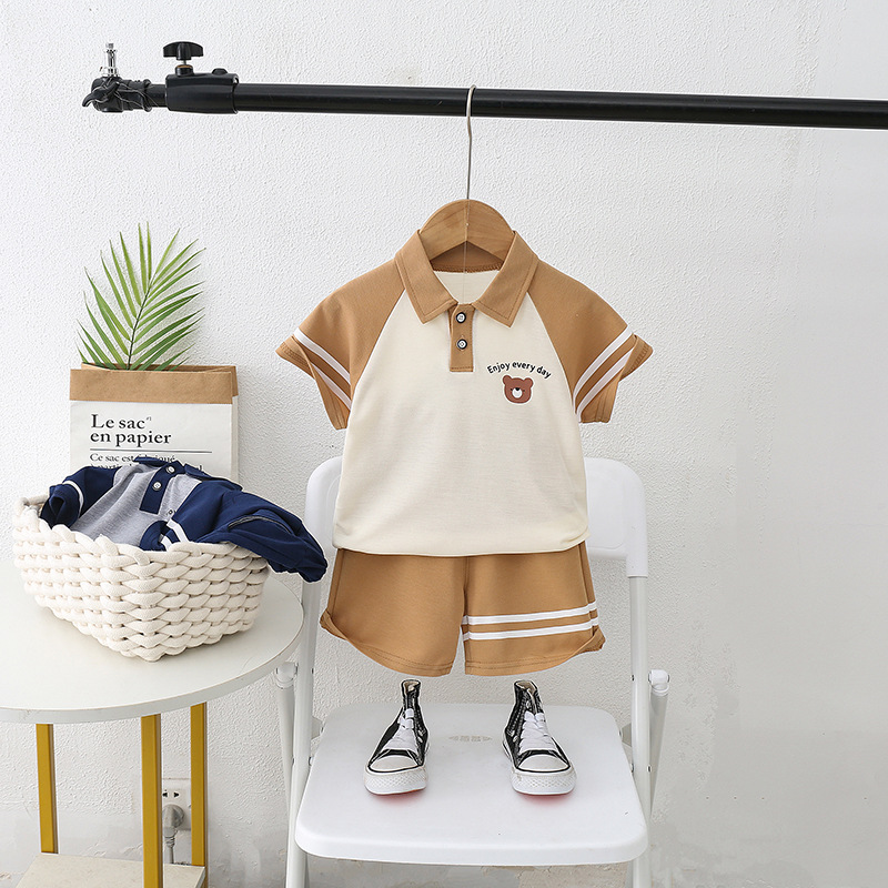 Children's Clothing Boy's Shirt Suit Summer New Handsome Children's Clothes Boy's Cartoon Lapel Short-sleeved Two-piece Suit