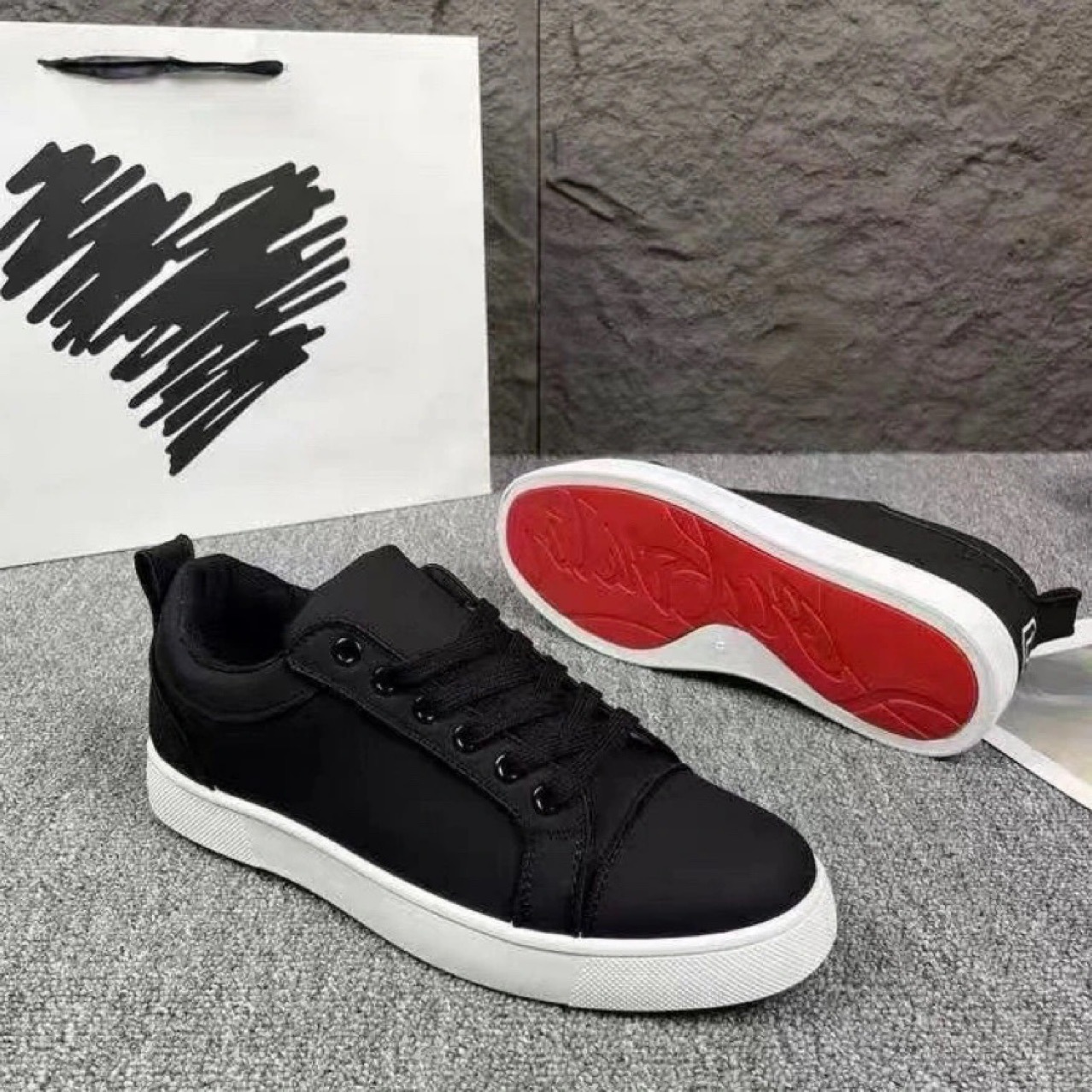 European Station Leather Cl Letter Red Bottom Black Sneakers Spring & Fall New Trbottomy Shoes Casual Shoes Personalized Men's Shoes