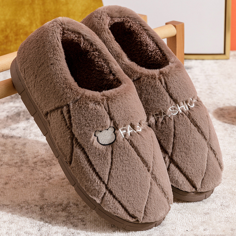 Picture of Fashion New Cotton Slippers Men's Autumn and Winter Bag Heel Indoor Household Thick-soled Warm Home Non-slip Mao Mao Cotton Shoes Women