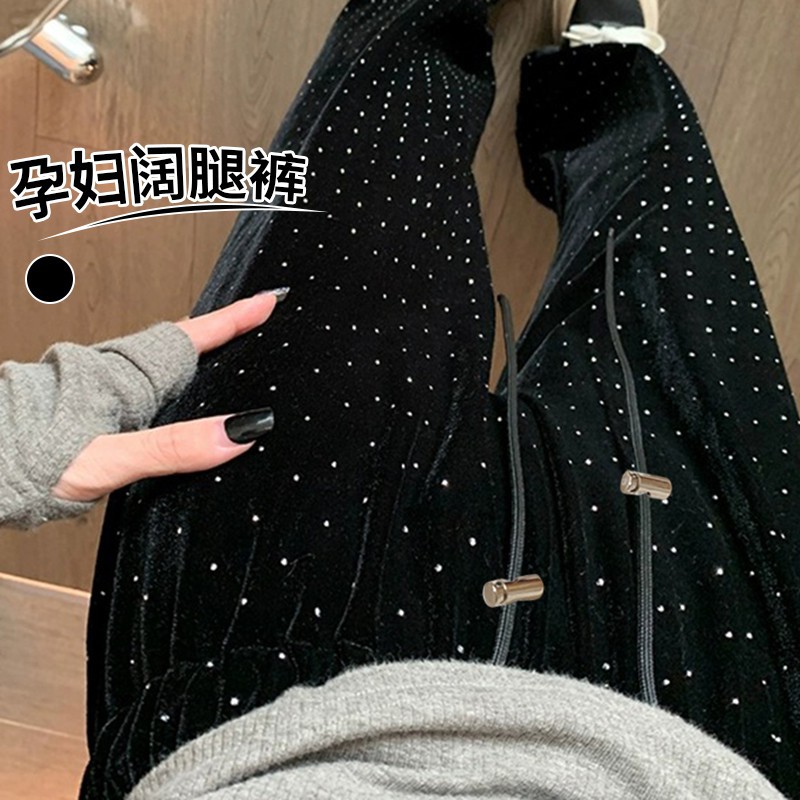 Picture of New maternity pants drawstring gold velvet outer wear narrow wide leg pants trousers