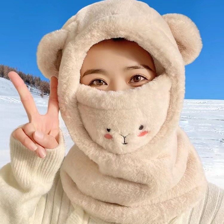 Bear Hat with Warm and Cold-Proof Design, Fashionable Pullover Neck Warmer and Mask Combo for Autumn and Winter, Thickened for Adult Women