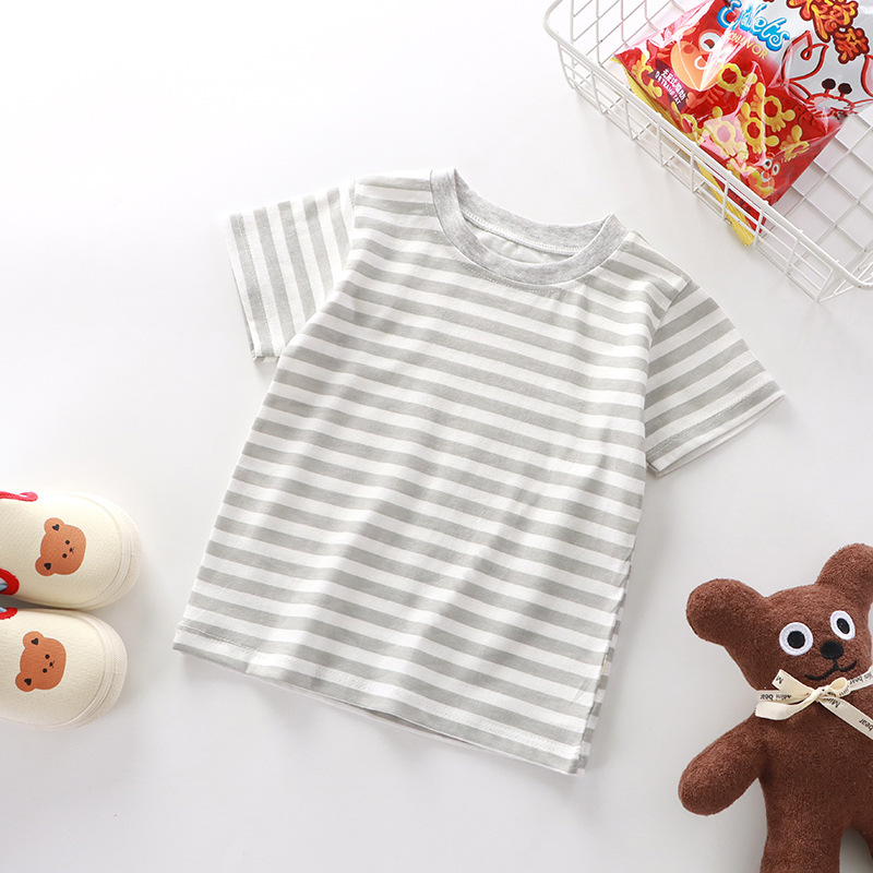 Picture of New children's T-shirt summer short sleeve cotton boys and girls single baby base shirt manufacturers wholesale stripes