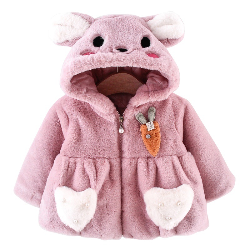 Picture of Winter Girls Cotton Clothes New Children's Wear Animal Embroidered Hooded Sweater Sweet Love Pocket Warm Cotton Jacket