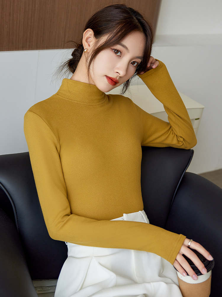 Picture of Half-high collar double-sided velvet autumn and winter bottoming shirt women's warm slim-fit inner long-sleeve top small stand collar autumn and winter women's clothing