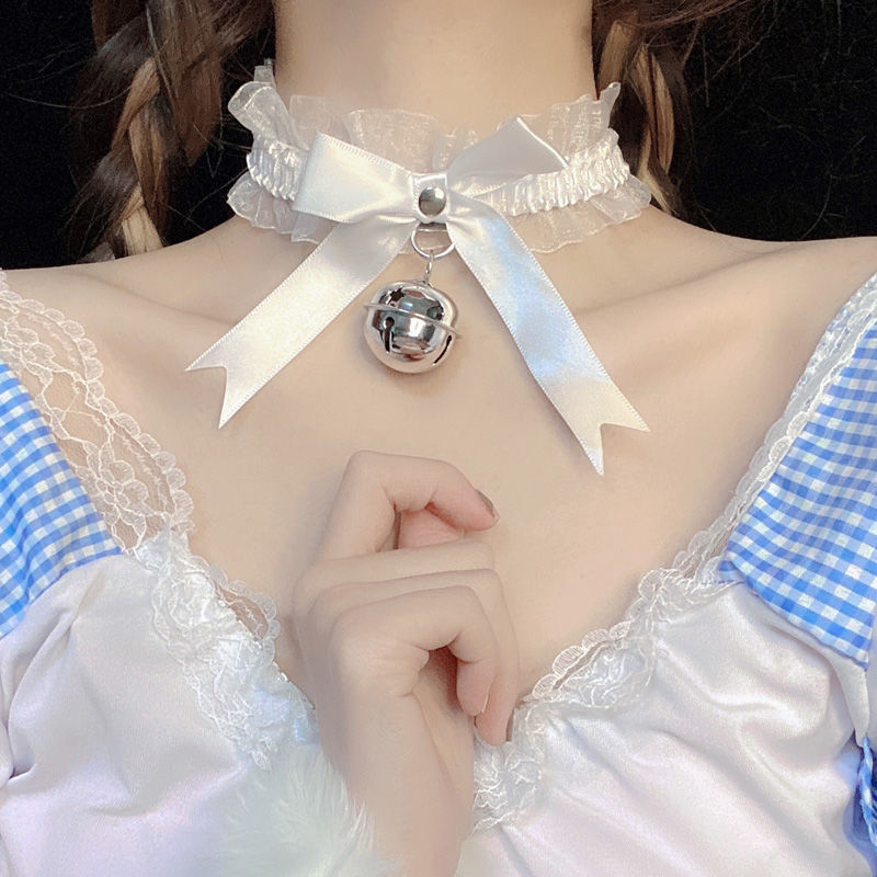 CD crossdressing cosplay Japanese sweet cute bow elastic band lace big bell collar collar accessories