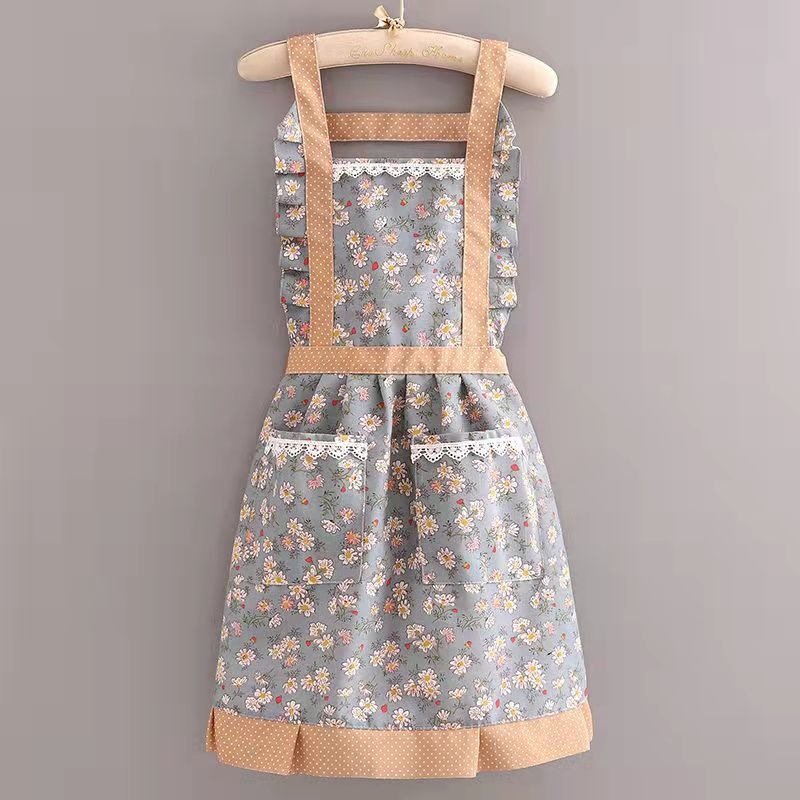 Picture of Canvas Household New Arrival Hand-wiping Apron Kitchen Strap Anti-fouling Breathable Female Princess Skirt Cooking Waist Work Clothes