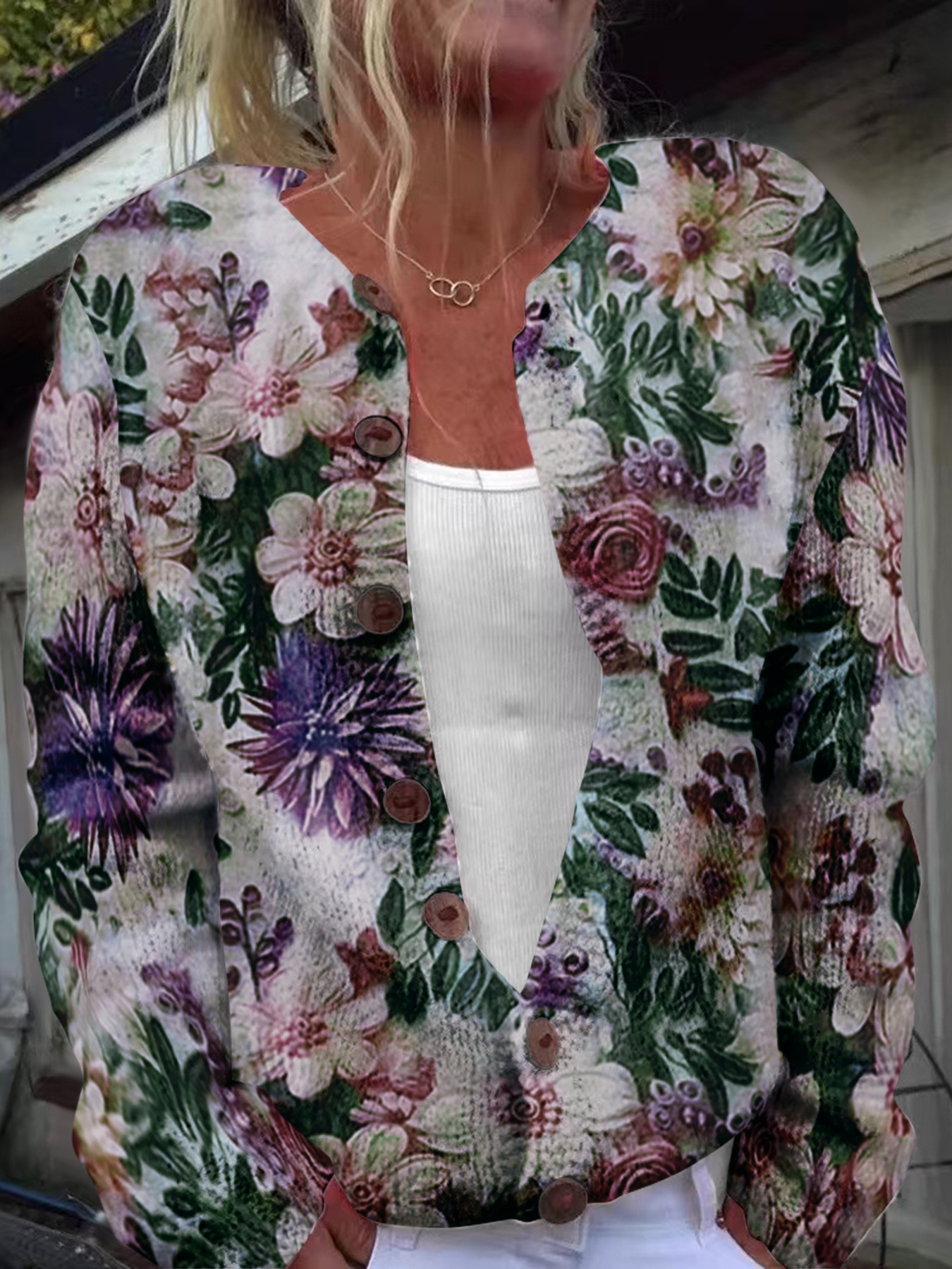 Picture of In stock new European and American cross-border Amazon loose cardigan long sleeve crew neck 3D printed sweater women's knitwear