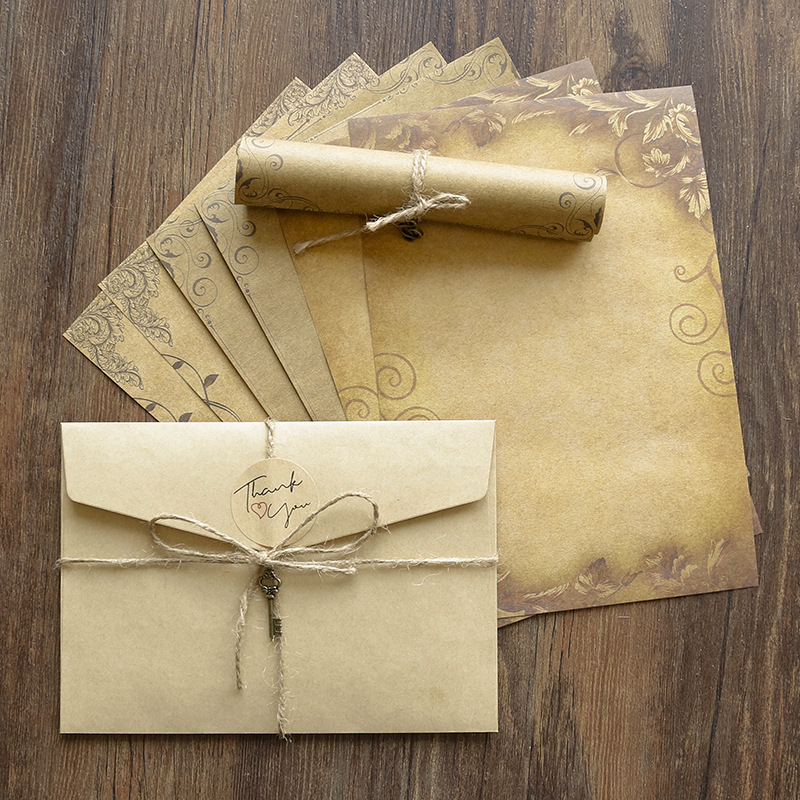 Confession Letterhead Handwritten Love Letter Vintage Letter Paper Envelope Kraft Paper Envelope Paper Bag Set with Hemp Rope Pendant