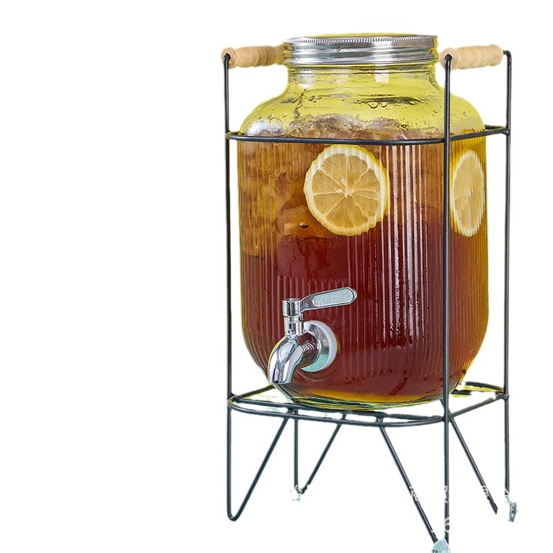 Picture of Cross Border Glass Beverage Dispenser Juice Jar Cola Barrel Container with Tap Fruit Tea Lemon Beverage Barrel suit
