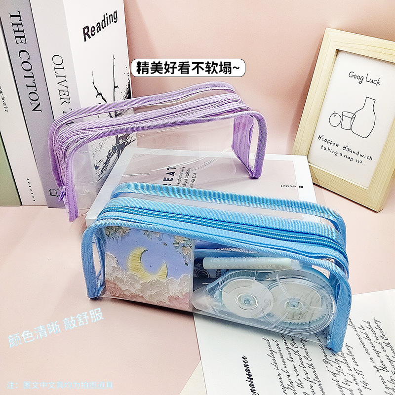 Soft Transparent Pencil Case, Large Capacity, Dirt-Resistant Stationery Box for Primary School Students, Good Quality, 2024 New Model Pencil Case, Yiwu Stationery