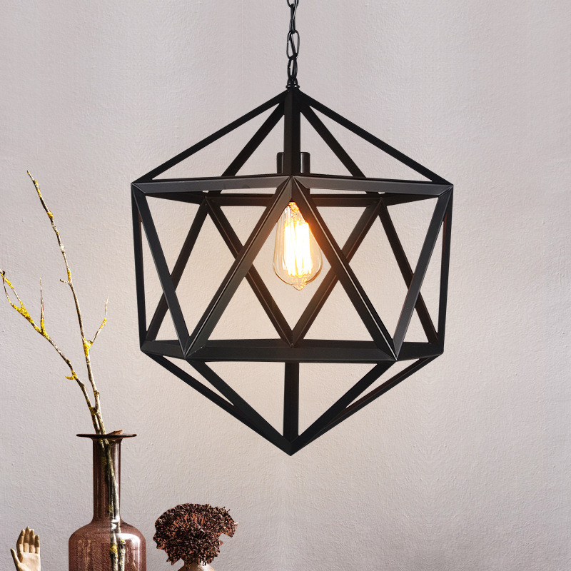loft Industrial Style Irregular Hexahedral Iron Chandelier Retro Nostalgic Restaurant Bar Cool Creative Aisle Lamp