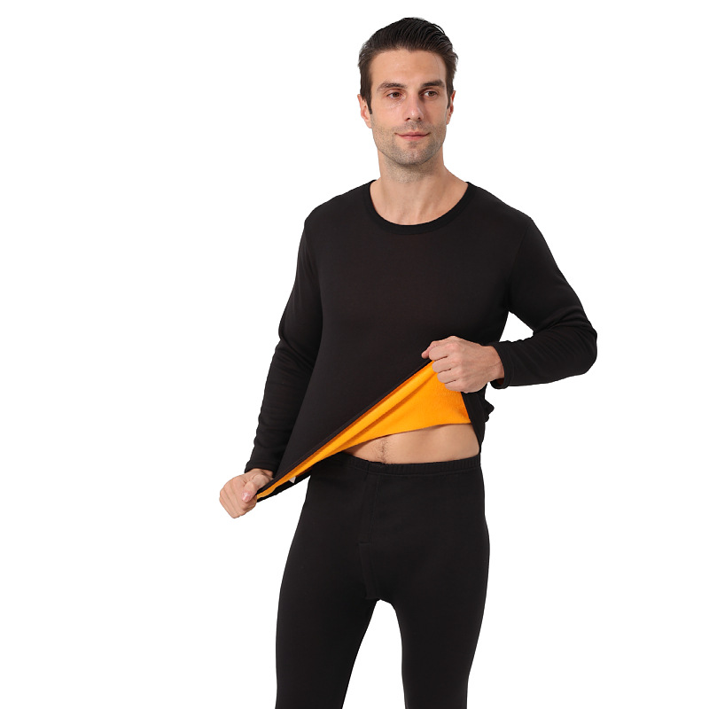 Picture of Gold Velvet warm suit men's round neck fleece-lined thickened new autumn clothes long pants women's plus size couple underwear wholesale