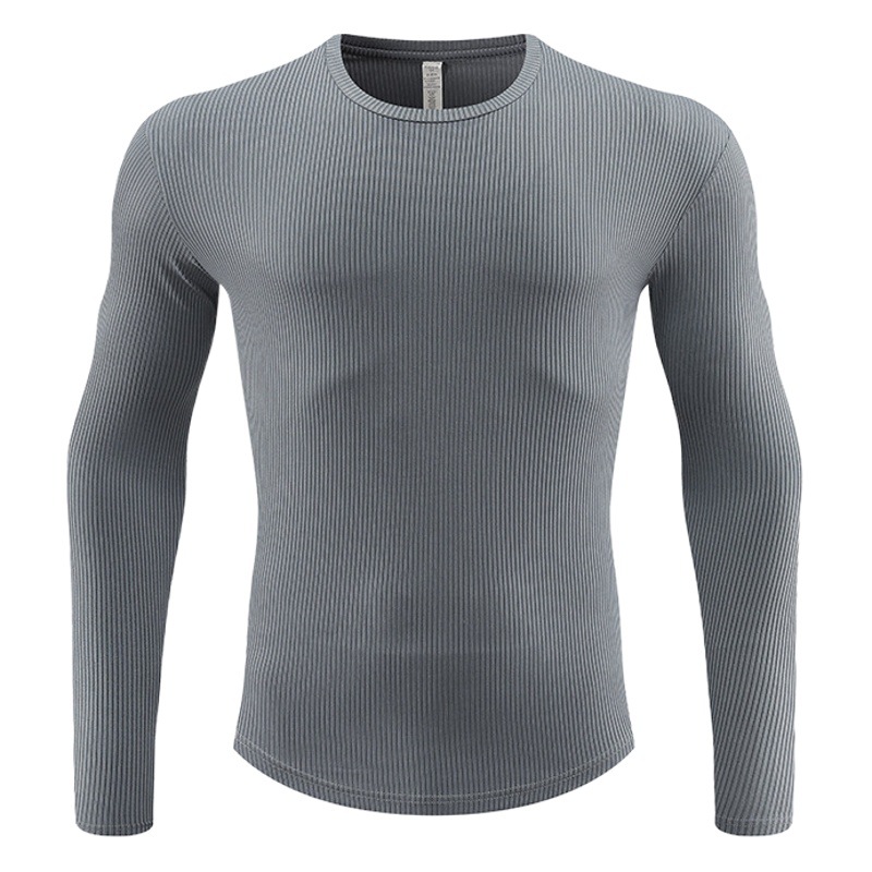Outdoor Sports T-shirt Men's Quick-drying Breathable Slim-fit Long-sleeved Fashionable Round Neck Running Fitness Suit High Elastic Autumn and Winter Style
