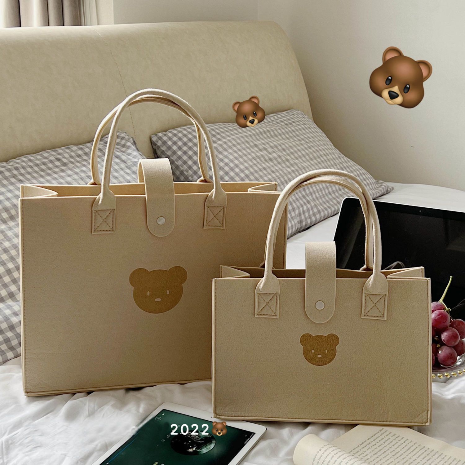 Small Style Multi-purpose Felt Bear Puppy Handbag Simple and stunning Shopping Large Capacity Portable Bag