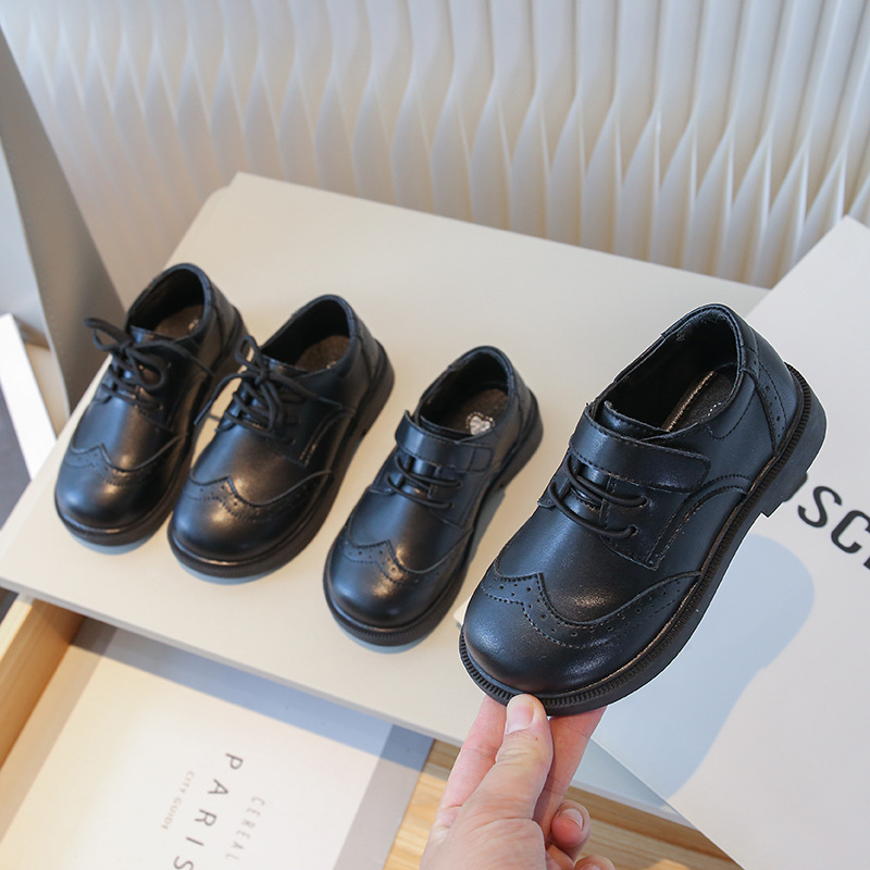 British Style Boys' Small Leather Shoes, Girls' Flats, Spring and Middle School Children's Leather Shoes, Girls' Black Student Etiquette Performance Shoes