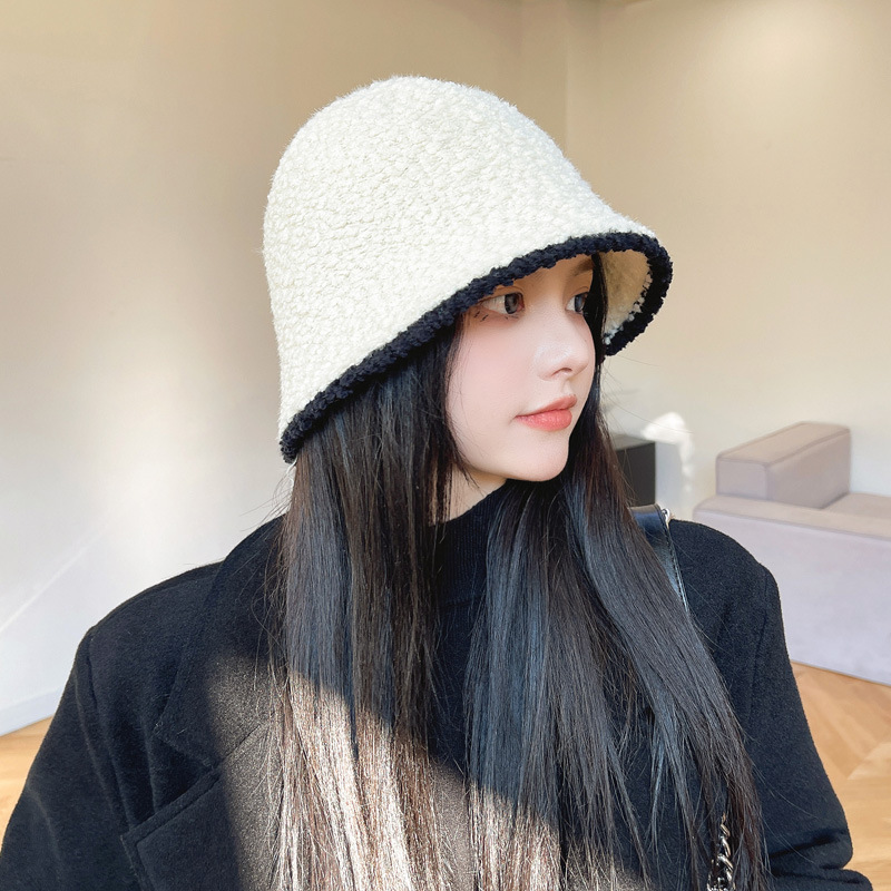 Net red hat women's autumn and winter warm woolen fisherman hat lamb velvet versatile color matching wholesale