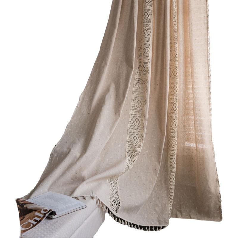 Yiman Qiyun Curtain White Chrysanthemum Curtain Finished Printed Hollow Stitching American Style Kitchen Curtain Semi-Shading Curtain Tassel