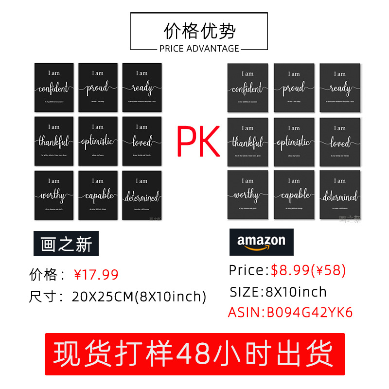 Picture of Amazon Black and White English Inspirational Poster Waterproof and Tear-Resistant Bedroom Hanging Painting Et Coated Office Decorative Painting