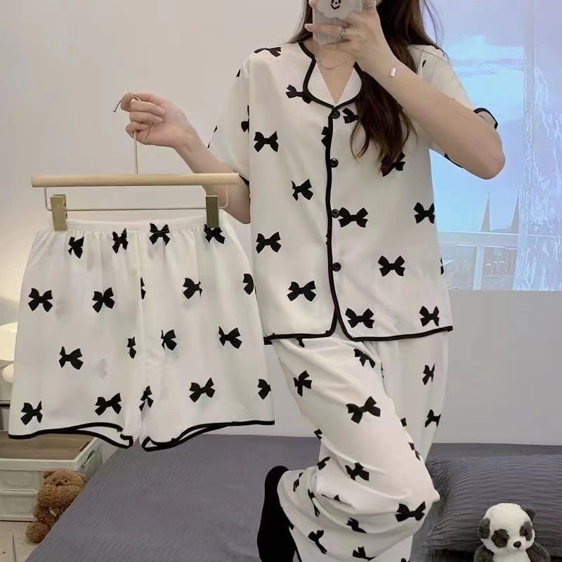 Picture of Pajamas for Women, Summer High-Fashion Influencer Three-Piece Set, Short-Sleeved Sweet Loungewear, Cool and Comfortable